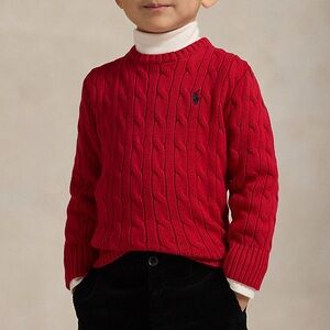 Polo Ralph Lauren Cable-Knit Cotton Sweater Crewneck Kids Size 5 Red
